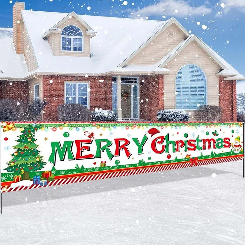 Merry Christmas Banner for Yard And Entrance Decor Christmas Outdoor Banner Flag for Home Decor 2024 Gifts Happy New Year 2025