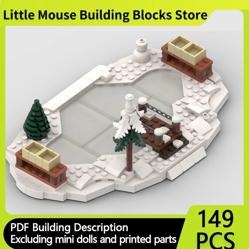 

Street View Model MOC Building Bricks Christmas Winter Village Frozen Pond Modular Technology Gifts Holiday Children Toys Suit