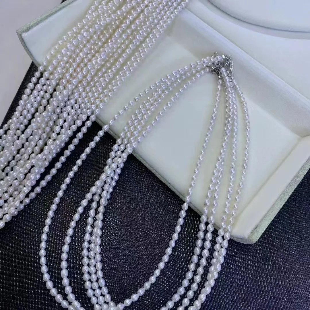 

Сертифицированный 3,5 мм натуральный пресноводный рисовый жемчуг из бисера, нитка премиум-класса, белый блеск Авроры, детский жемчуг, колье, многослойные сложенные ювелирные изделия