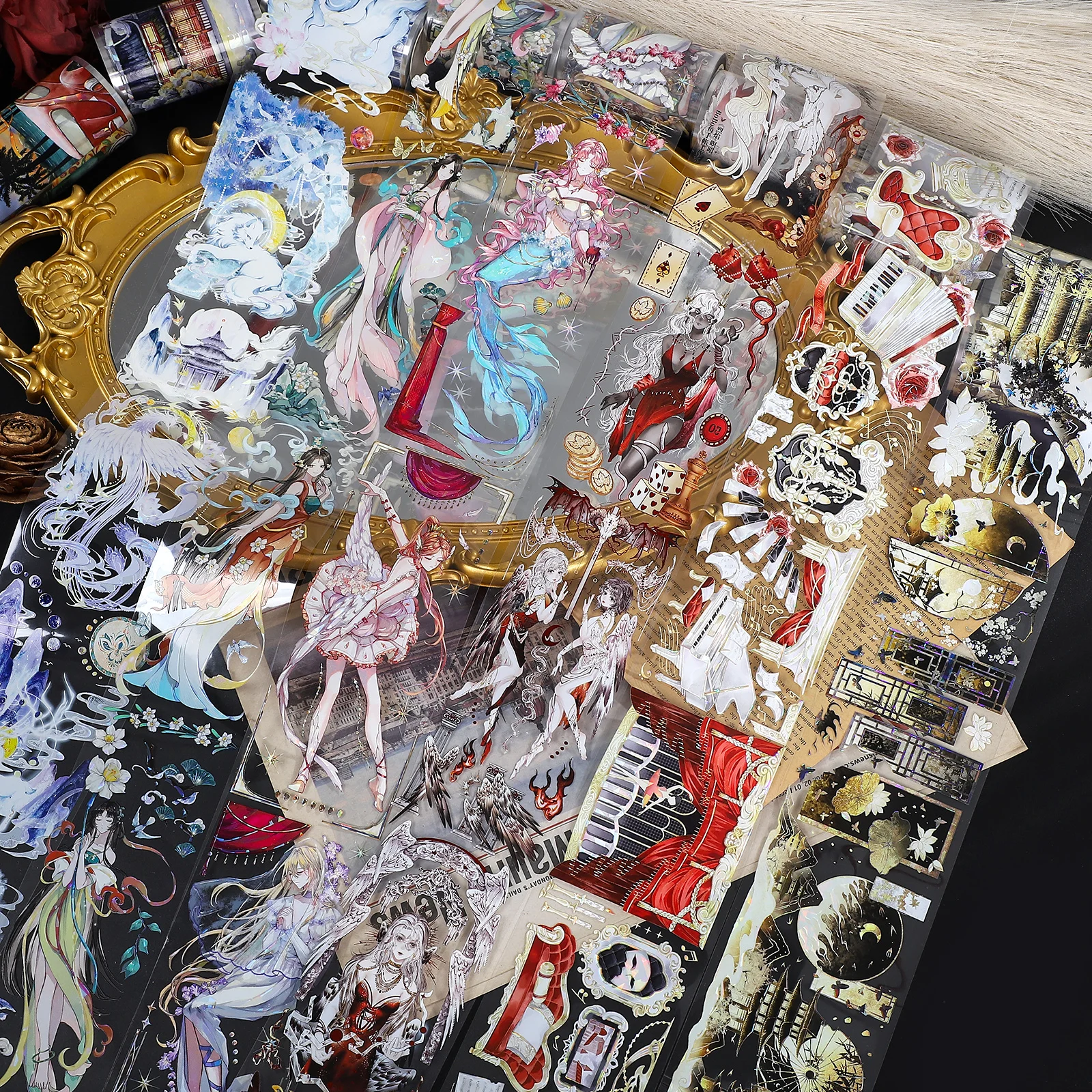 

500cm Vintage National Style Character Landscaping PET Tape Creative DIY Journal Material Collage Scrapbook Stationery