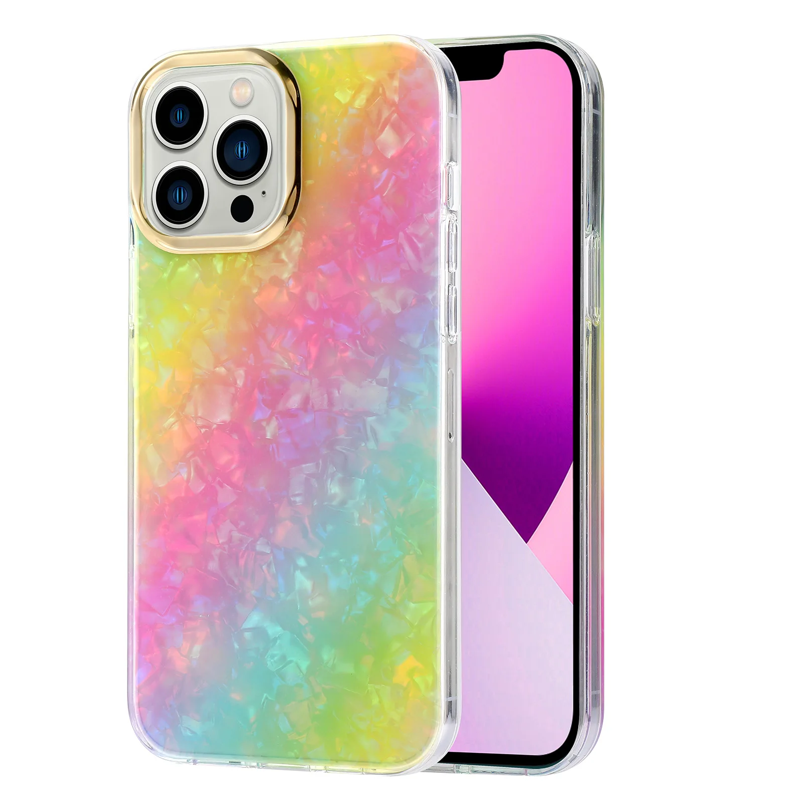 40PCS Anti-drop Bling Rainbow Glitter Shell Pattern Case, TPU + PC Stylish Transparent Cover for iPhone 12 Pro Max