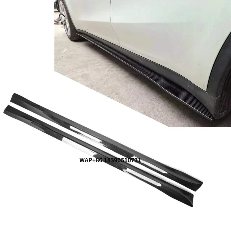

Dry Carbon Fiber V Style Side Skirts Trim Exterior Bumper Protect Cover for Model Y 2020-2021 Glossy Black Bumper Side Skirts