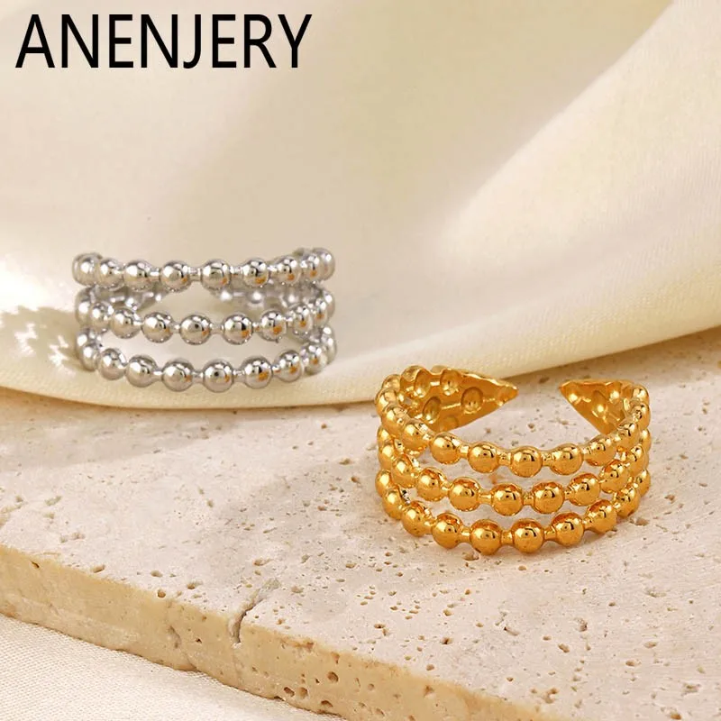 ANENJERY anello aperto multistrato Color oro argento in acciaio inossidabile per accessorio gioielli moda personalità donna