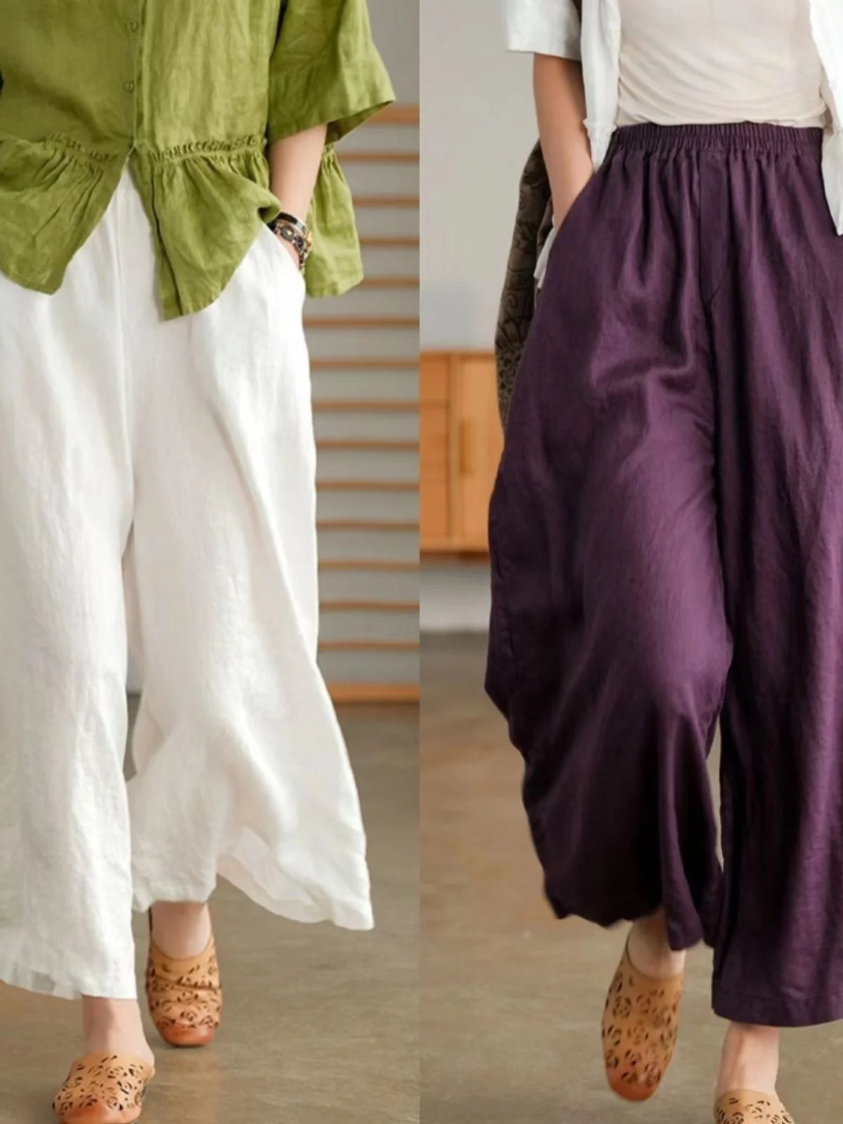 

New Cotton Linen Wide Leg Pants Spring Summer Casual Artistic plus Size Loose Breathable Slimming Cool Parka Style Trousers