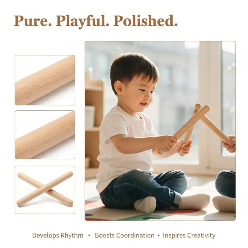 Rhythm Sticks Classic Wooden Drum Sticks 2 Pieces Percussion Instrument Toy for Kids Music Class and Play