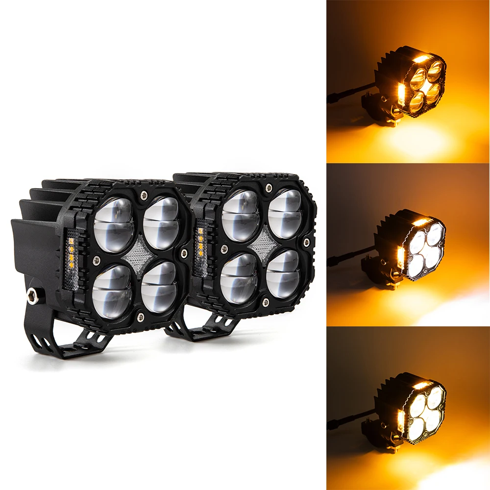 Motorcycle LED Spotlight With Amber Turn Signals Lamp High Low Flashing Light Auxiliary Headlight Driving Fog Light 120W 12000LM