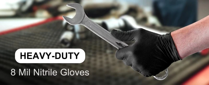 30/50PCS Black Nitrile Gloves Disposable 8Mil Thick Heavy Duty Industrial Safety Gloves Diamond Textured Mechanics Work Gloves