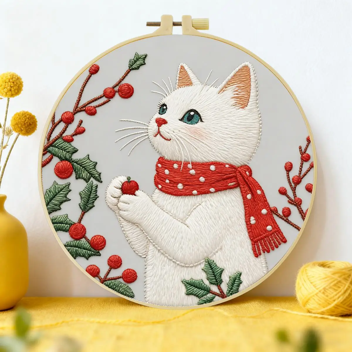 1 Stück 20X20CM/15X15CM 7,87/6,3 Zoll Anmutiges Katzen-Stickerei-Starter-Kit DIY-Kit DIY-Stickerei-Set Handarbeiten Heimdekoration – Detail 2