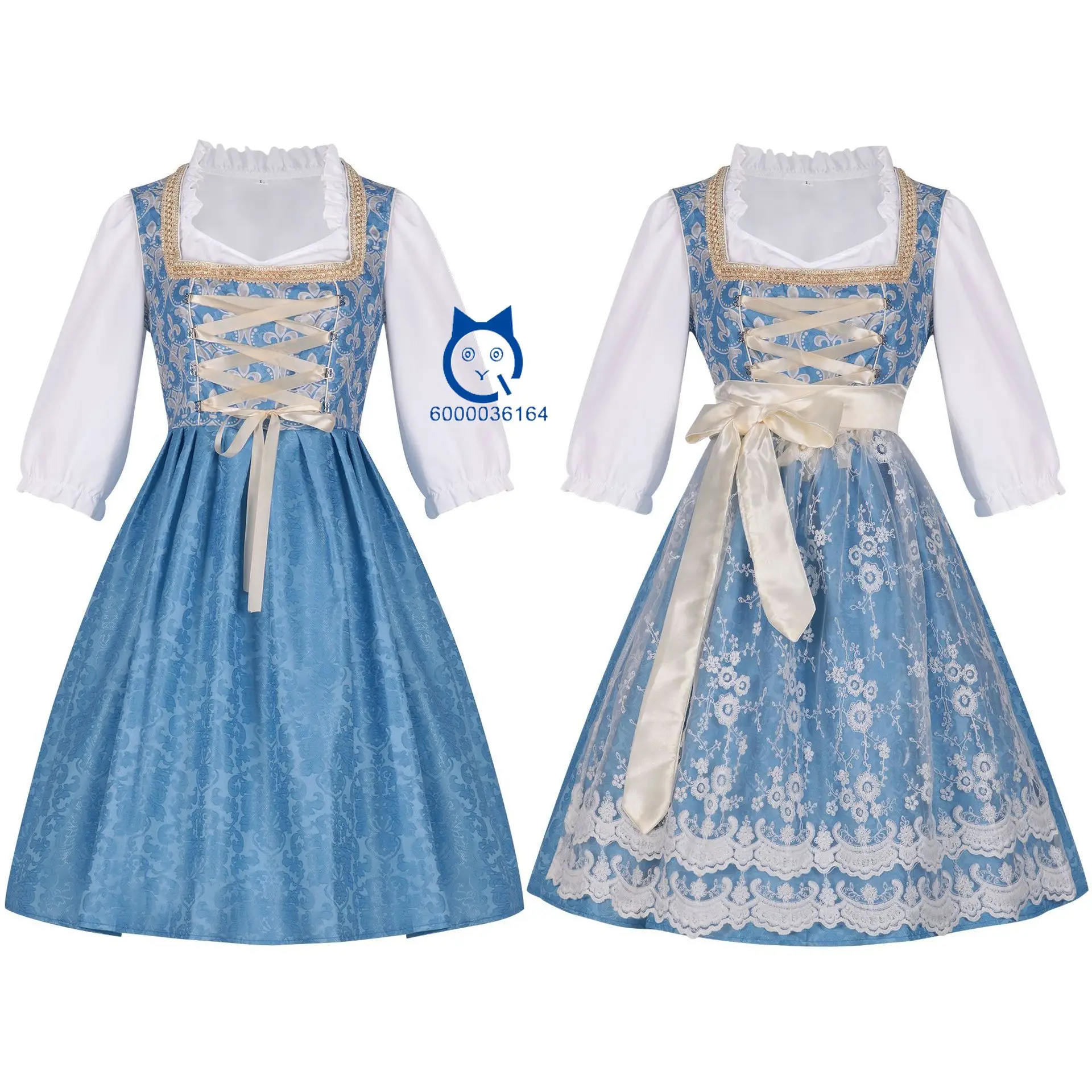 

New Arrival Bavaria Oktoberfest Costume Hot Sale Dirndl Wench Maid Dress Apron German Beer Girl Concealed Pattern Blue Dress