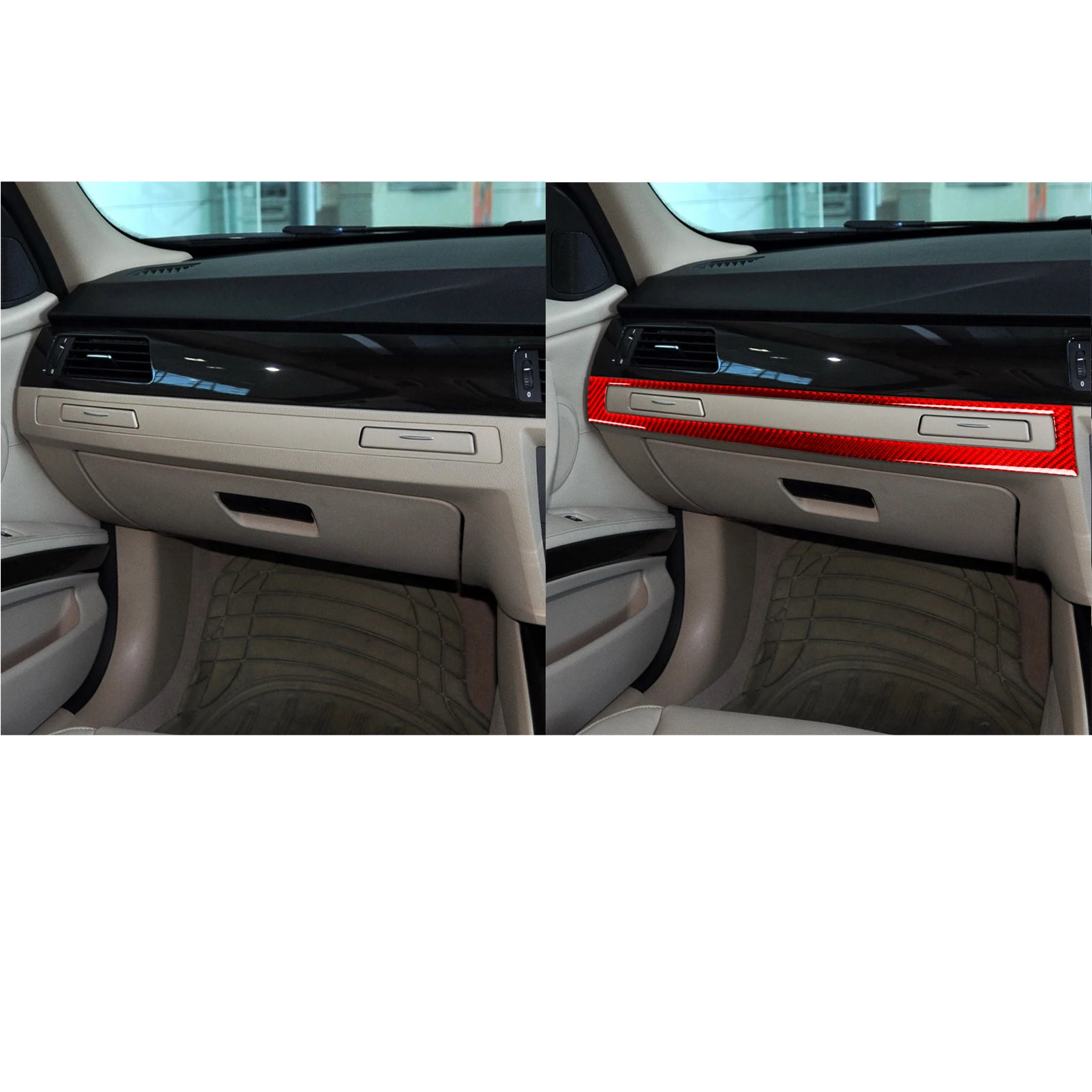 For BMW 3 Series E90 2005-2012 Car Co-pilot Storage Box Frame Trim Red Real Soft Carbon Fiber Interior Accessories Stickers