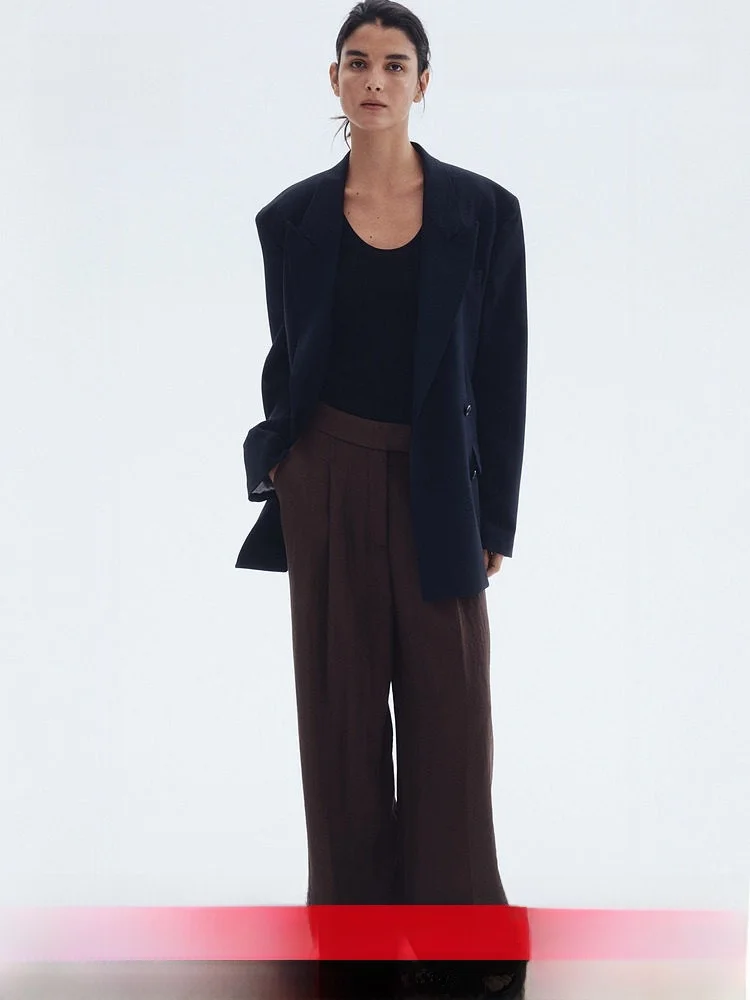 H&M Women's Fashion Wide Leg Pants Summer Formal Trousers 1293732 mid Waist Viscose 85% Nylon 15% Material Components