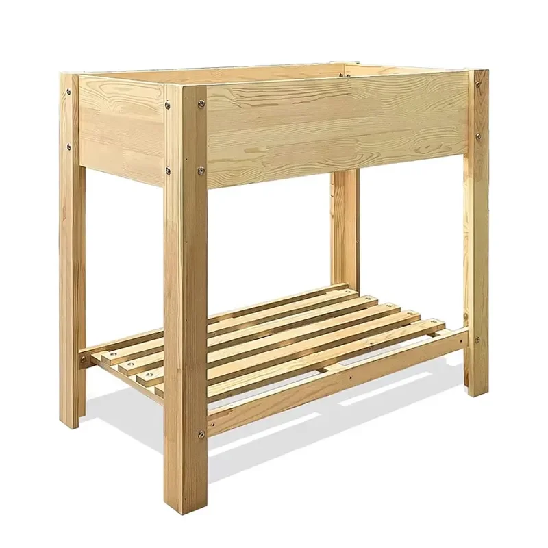 DU'S Outdoor Elevated Wooden Flowerpot Box Storage Rack Suitable for Outdoor Herbs Vegetables and Flowers