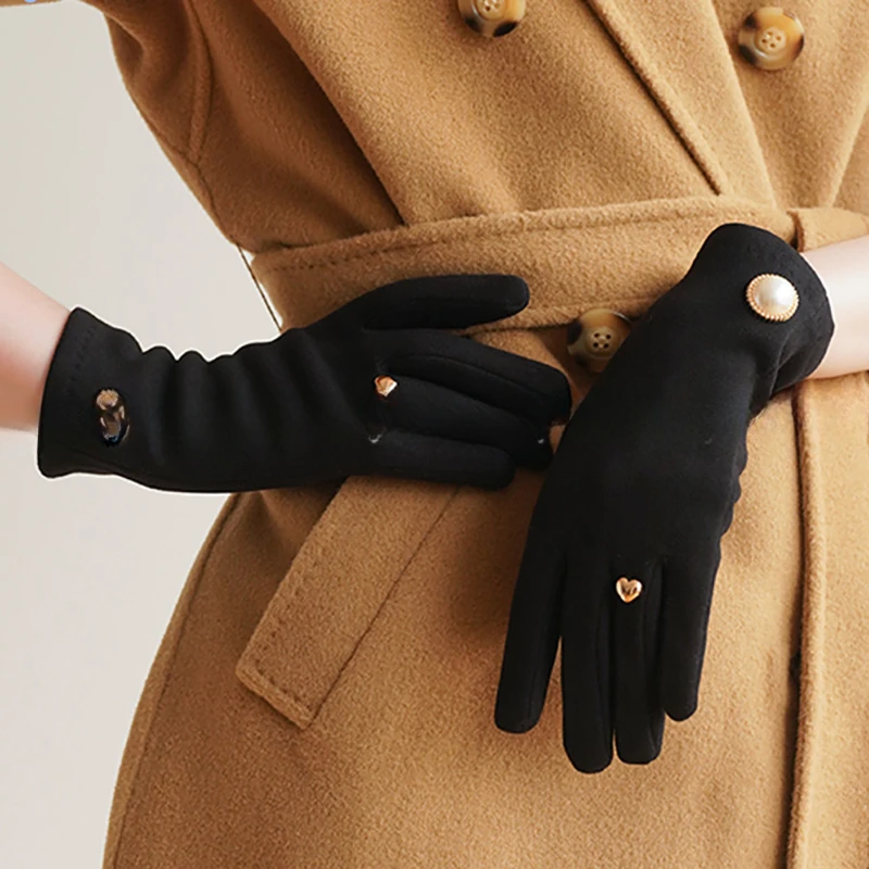 New Fashion Imitation Pearls Grace Lady Glove Winter Women's Gloves Elegant Touch Screen Warm Windproof Riding Gloves Mittens