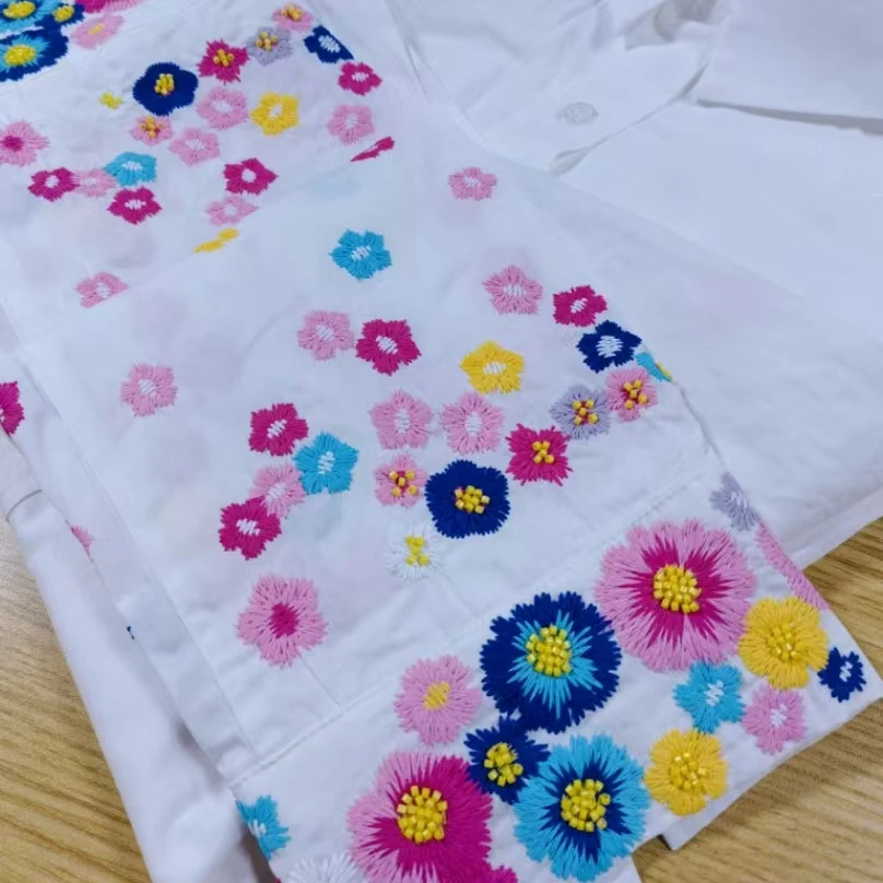 

Настоящая фотография, роскошный дизайн, бисер, цветы, вышивка, хлопковые белые рубашки, блузки для женщин, элегантные топы с длинными рукавами, женские сгусток