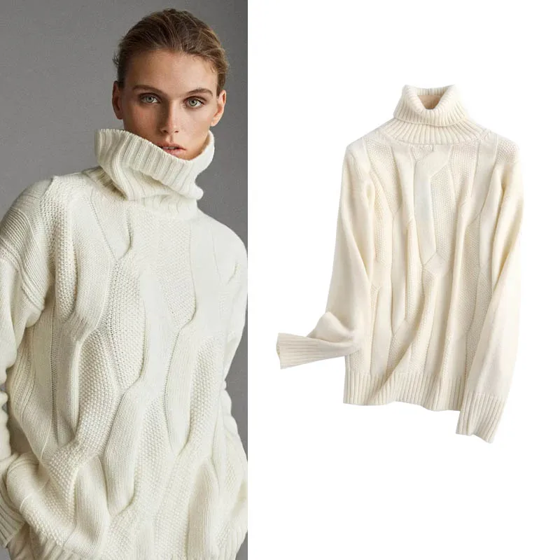 

Loose Lazy Women's Knitted Sweater High Collar Overhead Base irt MD New Arrival 2024 Comfortable Long Sve Regular Fit