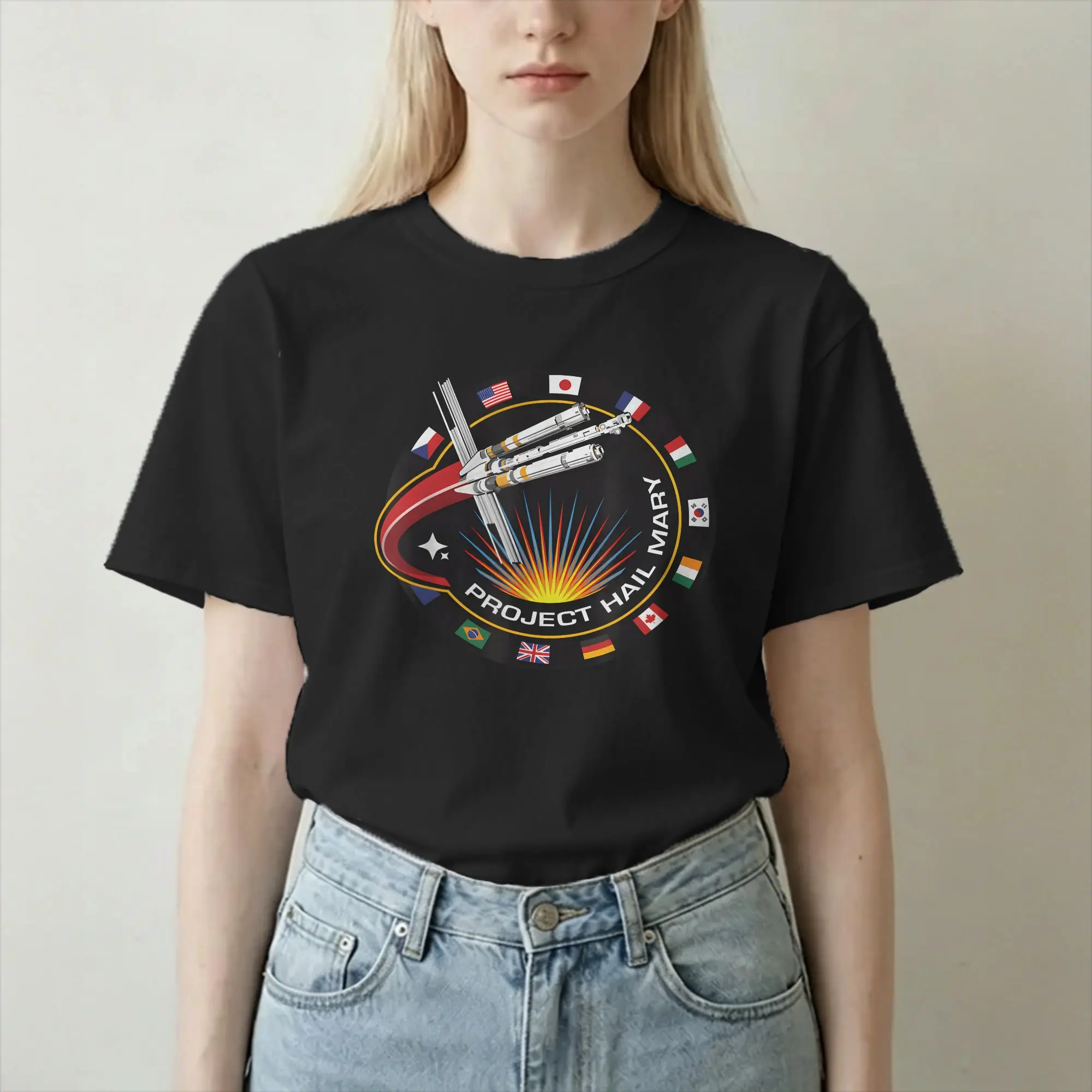 Men Women's Project Hail Mary Spaceship Mission Badge T Shirt  Pure Cotton Tops Crazy Short Sleeve Tee Shirt Printing T-Shirt