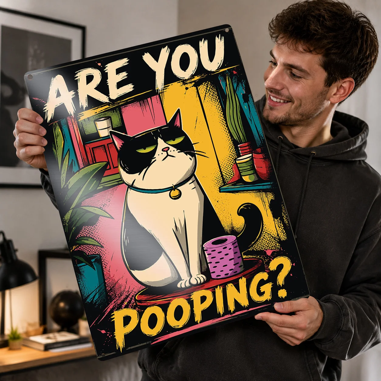 Funny Cat Bathroom Metal Poster Perfect Gift for Fans Lovers Customized Wall Art Metal Sign for Article Decoration Gaming House