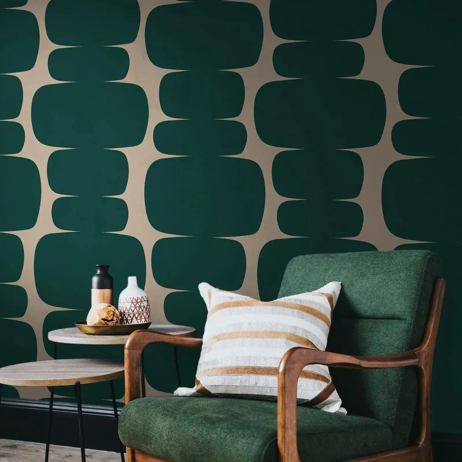 Retro Vibes Peel and Stick Wallpaper Peel and Stick, Geen Geometric Wall Mural For Home Decor, Self-adhesive Or Un-paste Paper