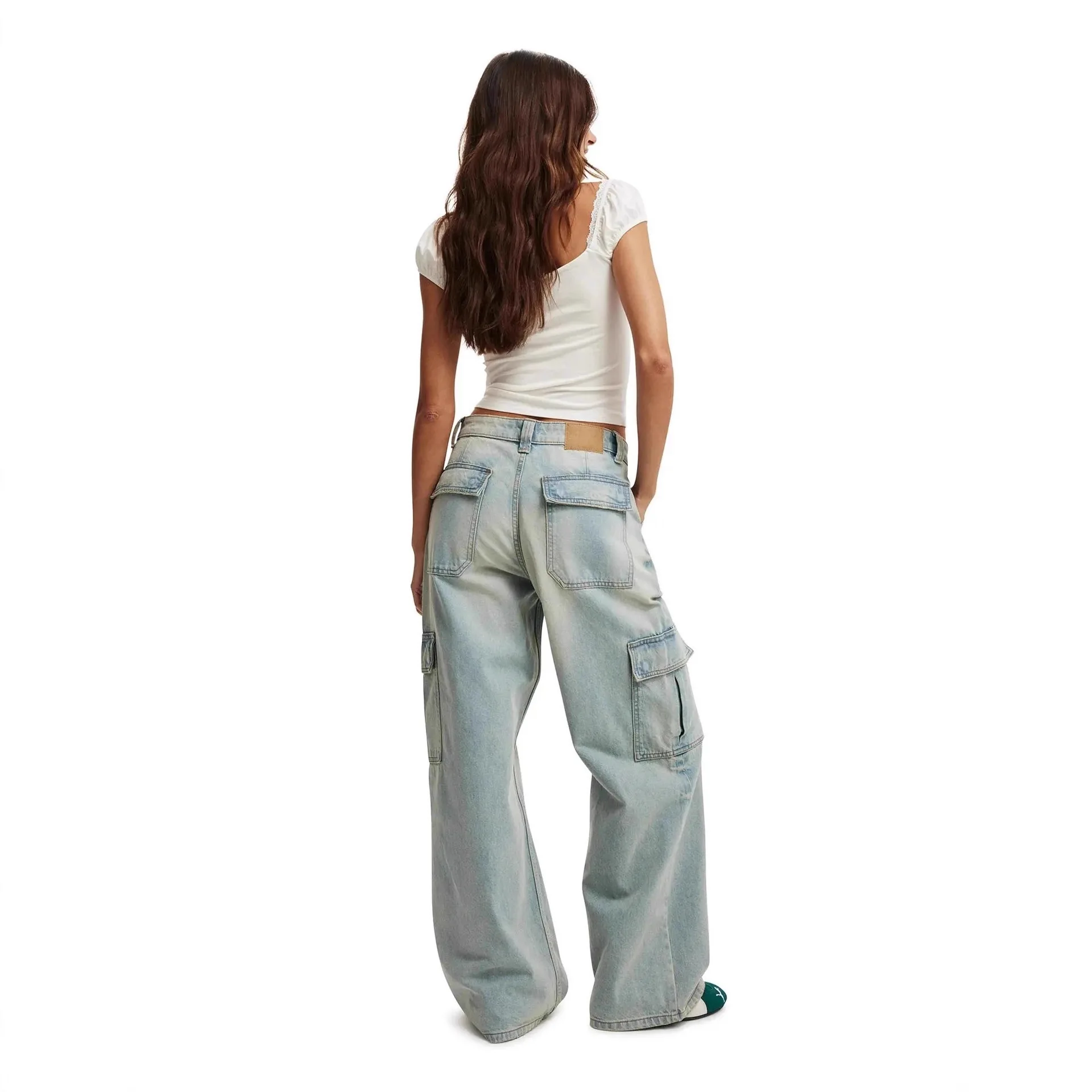 Women's Loose Straight Leg Jeans Pocket Design Workwear Style Cotton Denim Long Trousers Comfortable Casual Commute Fashion