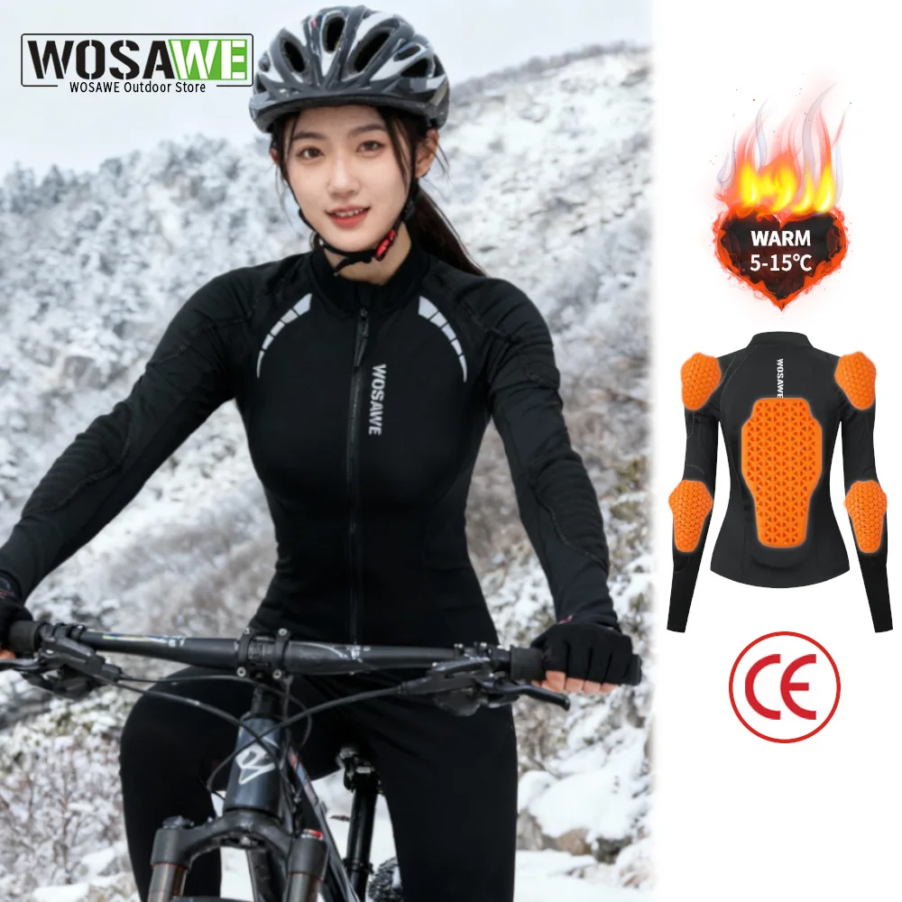 

WOSAWE зимняя женская велосипедная куртка, термофлисовые рубашки с базовым слоем, теплые куртки для скоростного спуска, MTB, шоссейного велосипеда с защитным снаряжением CE