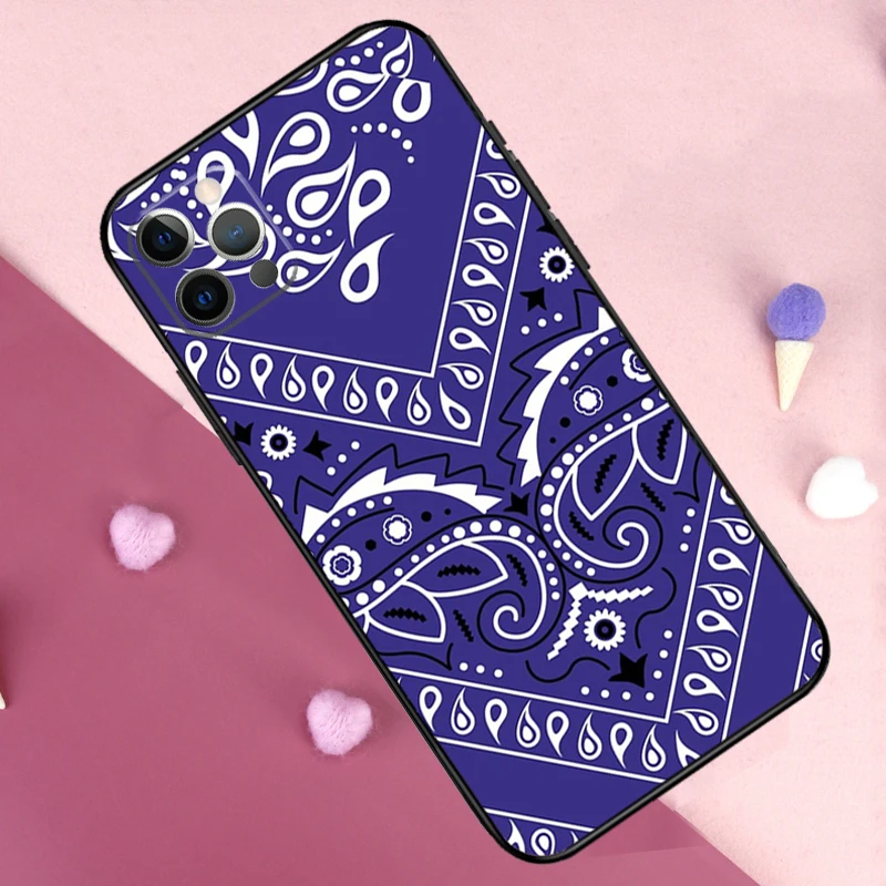 Blue Bandana Phone Case For iPhone 13 14 15 16 Pro Max Plus 11 12 Pro Max 7 8 X XS XR 12 13 Mini Cover