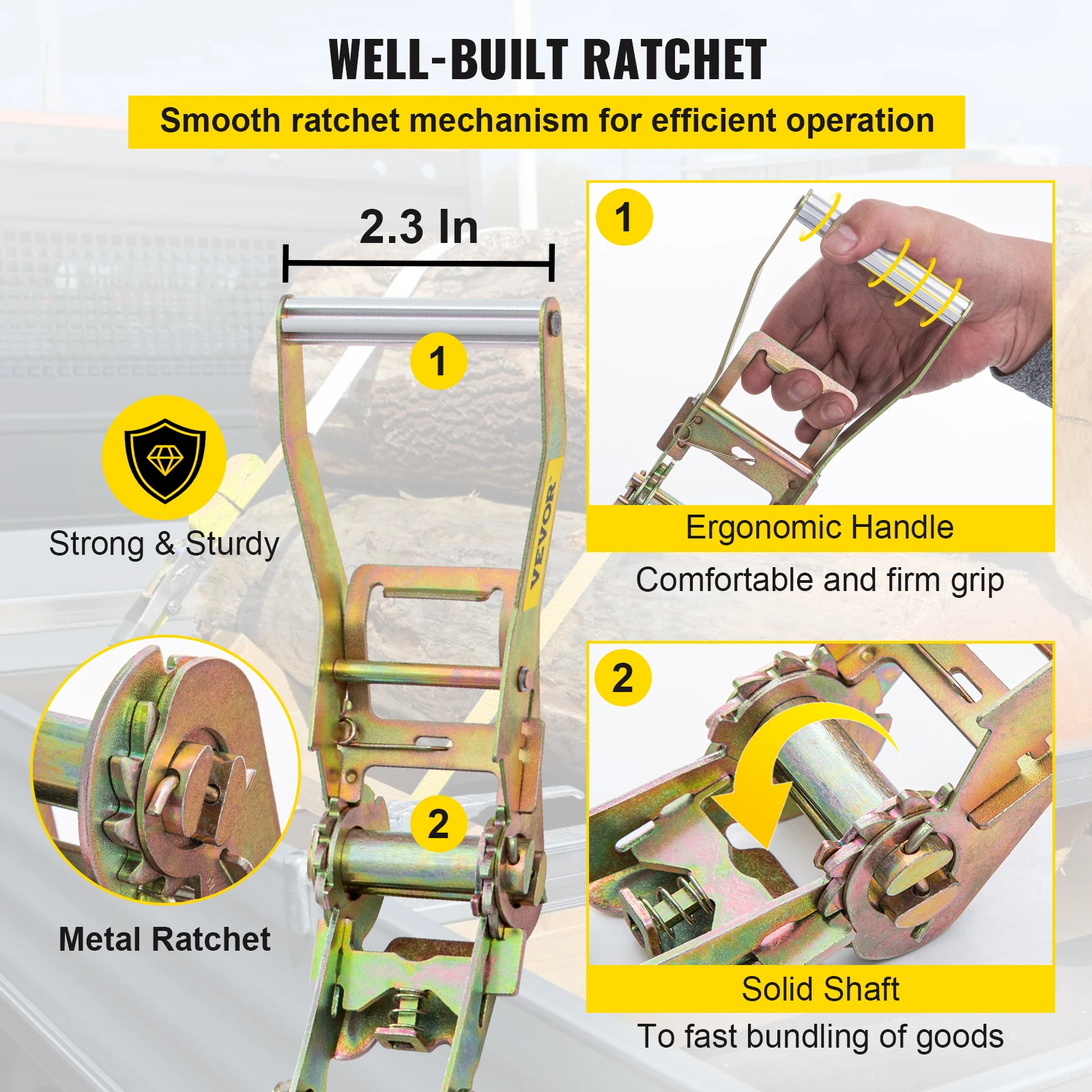 VEVOR 4000ปอนด์ความจุ Ratchet Tie Down Straps 2 "กว้างโพลีเอสเตอร์ชุด Snap ตะขอสำหรับค่าเฉลี่ยรถจักรยานยนต์และสินค้า