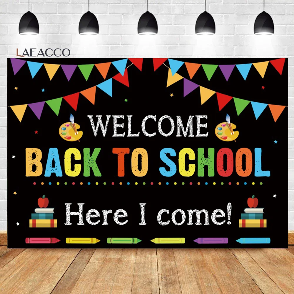 Laeacco Kindergarten Back to School Backdrop First Day of School Preschool Kids Classroom Party Portrait Photography Background