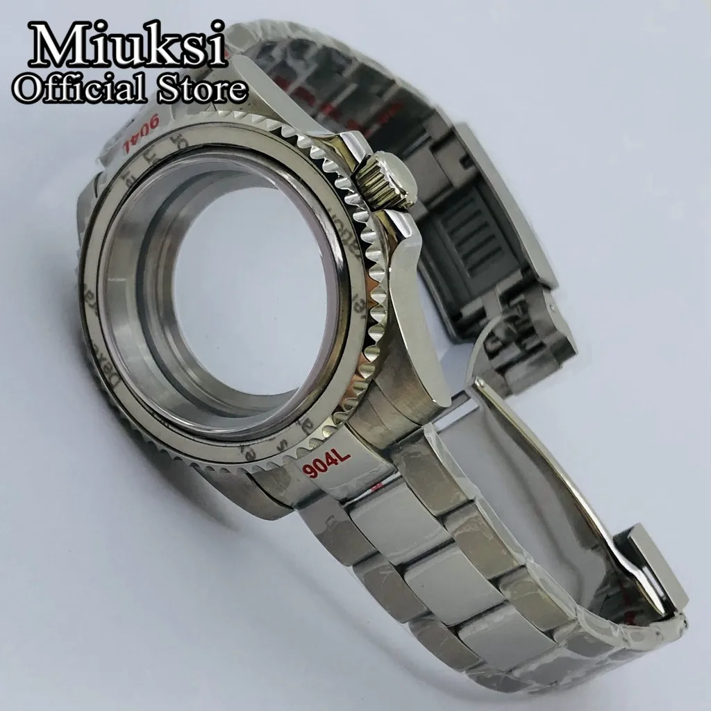 Miuksi 40mm silver watch case sapphire glass fit NH35 NH36 NH34 ETA2824 2836 Miyota8215 Mingzhu DG2813 3804 PT5000 movement