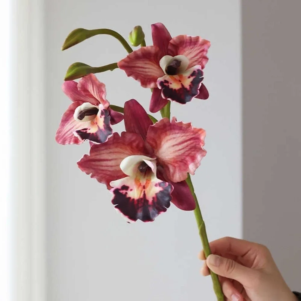 Flores de Orquídea Artificiales Realistas, Tacto Real, Apariencia Realista, Tallo Largo de Orquídea Cattleya con Capullos, Resistentes a la Decoloración