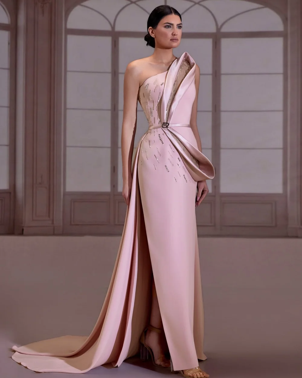 

Customized High Quality Women Jersey Sequined Beading Straight Evening Dresses Formal Off-the-shoulder Sleeveless Prom Dresses