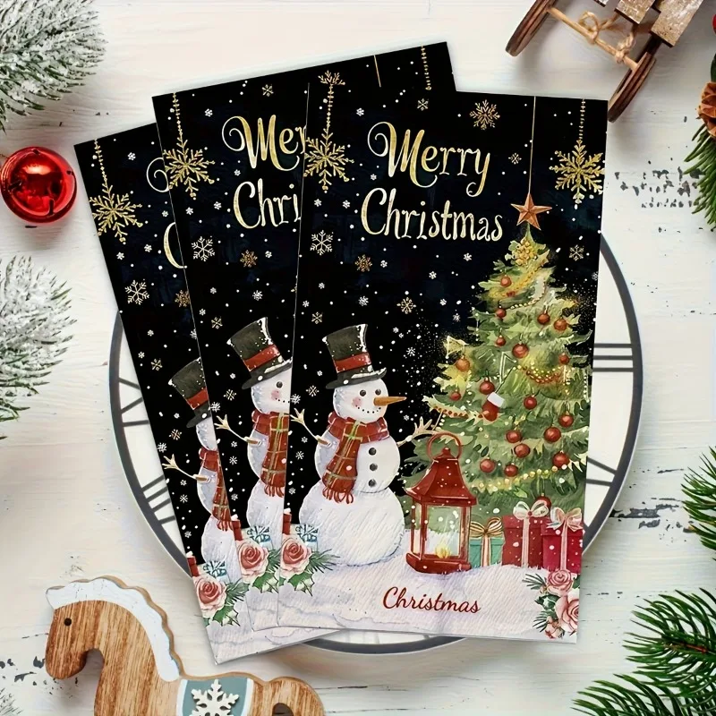 20pcs 34.2*40.6cm 2Ply Christmas Snowman Long Paper Napkin Large Size Party Table Paper Black Gold Christmas Tree Paper Placemat