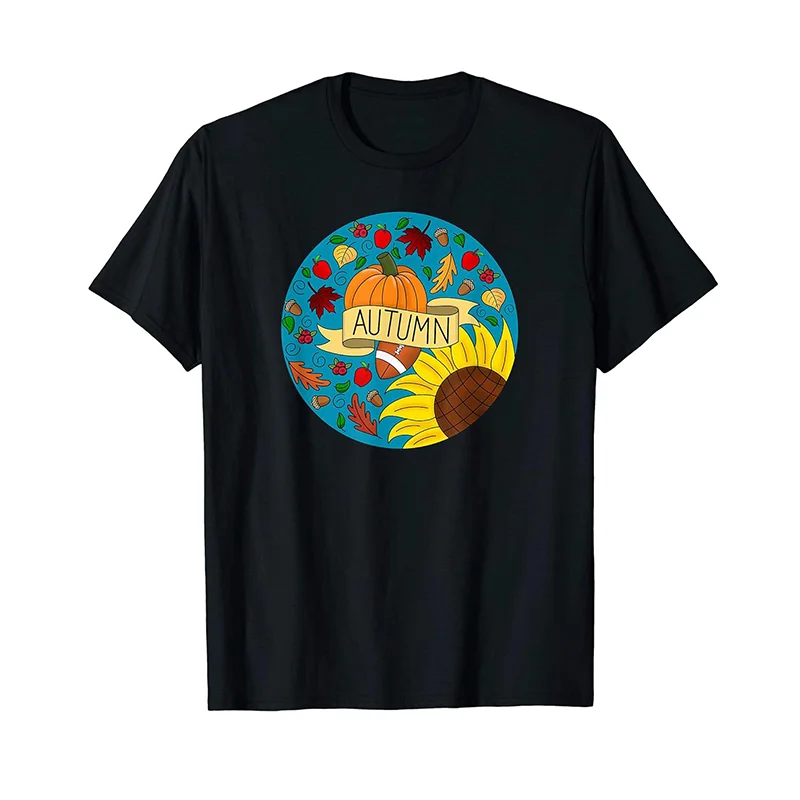 

Men's Black Crew Neck T-Shirt Fall Is For Football Pumpkin Spice T-Shirt WHX 180g