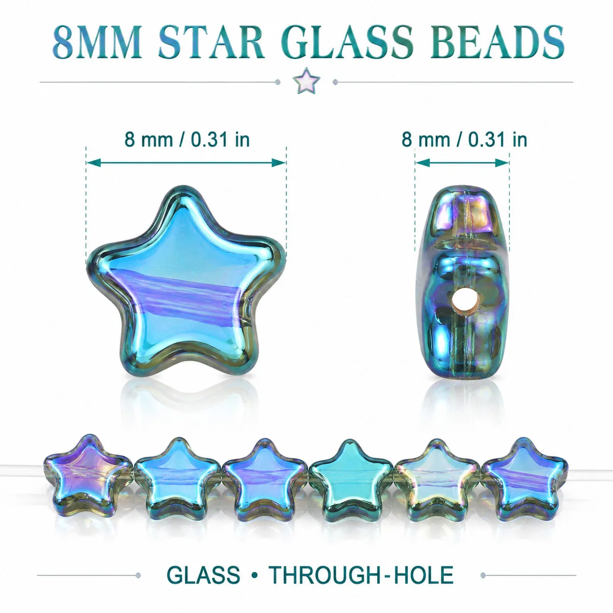 8mm 40/80/120Pcs Transparent Green Star-shaped Crystal Glass Beads for Jewelry Making Bracelet Necklace Keychain DIY Accessories