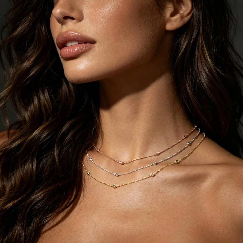 Newly launched simple O-chain necklace inlaid with round zircon, fashionable women's exquisite and versatile necklace jewelry
