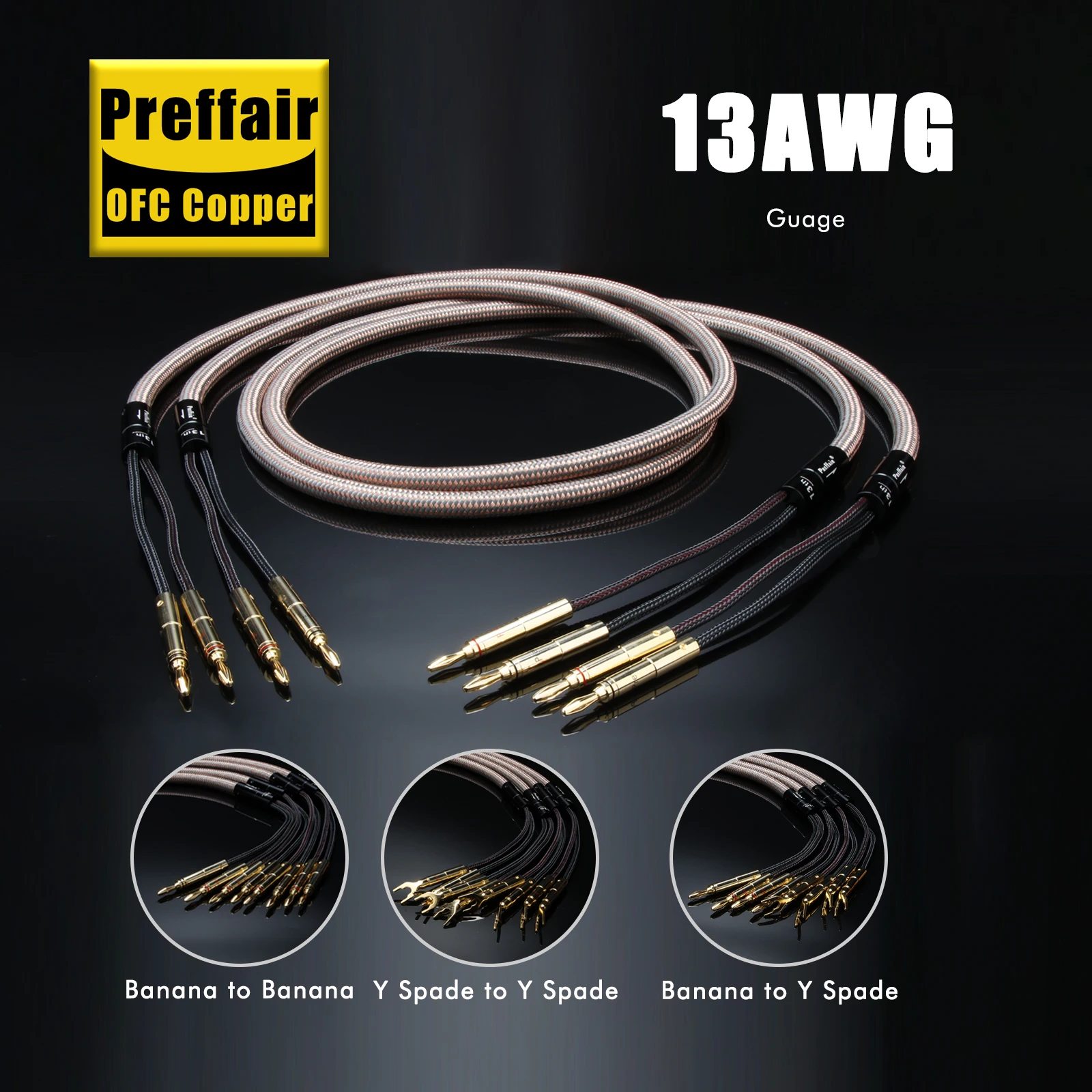 

Preffair 13th Anniversary Edition HiFi 99.9998% OFC Copper Speaker Cable 13AWG Audio Loudspeaker Wire