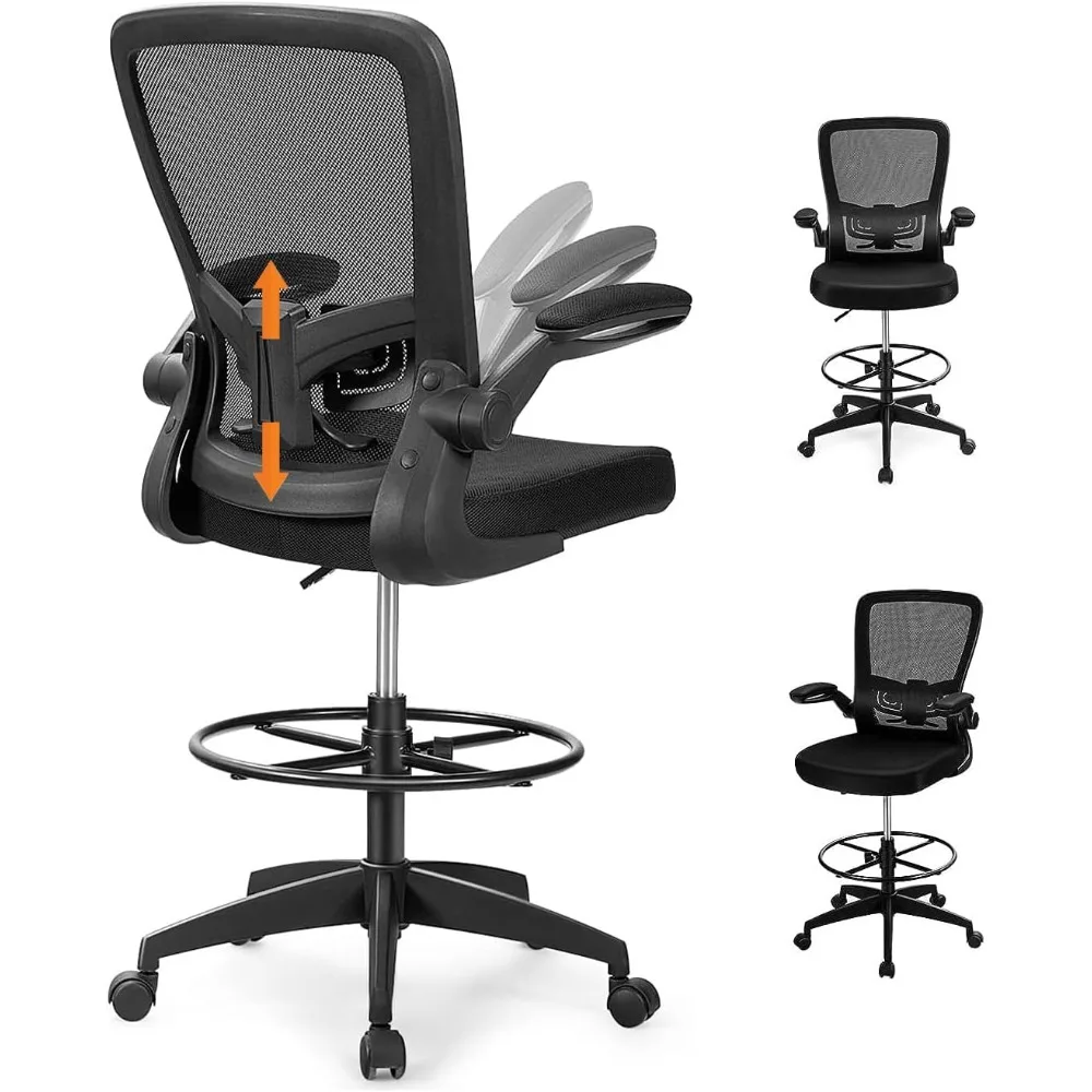 Drafting Chair, Ergonomic Tall Office Chair with Adjustable Lumbar Support & Footrest Ring, Executive Computer Standing Chair