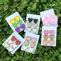 2024 Valentine's Day Hearts Dangle Beaded Earrings Vintage Weave Jewelry Gifts for Women Girls