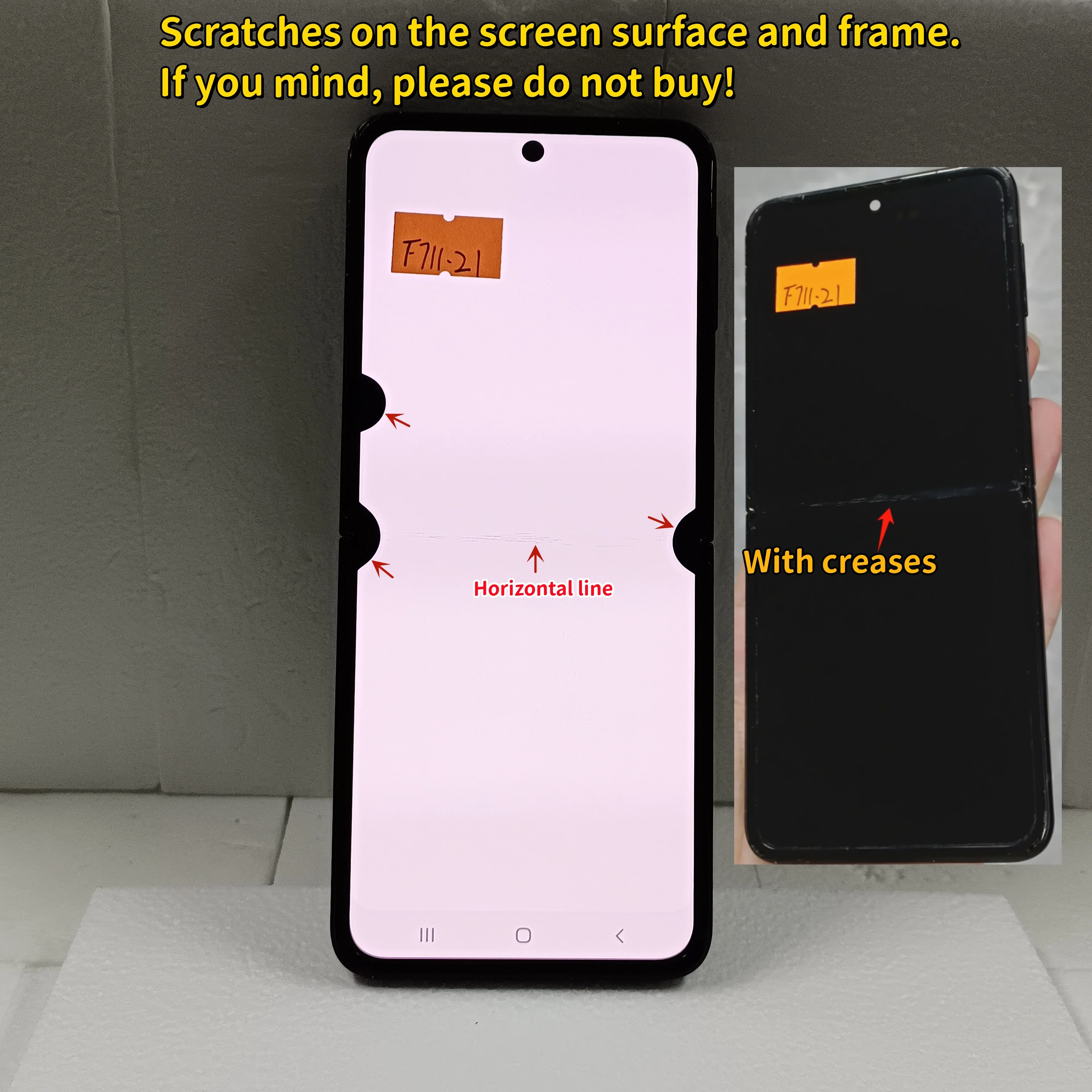 100% Tested  Screen For Samsung Z Flip3 Display LCD SM-F711U F711B F7110 F711 With Defect Display Touch Screen Assembly