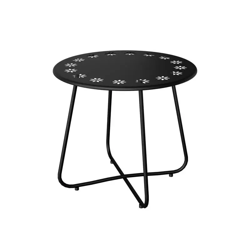 

Round Outdoor Side Table with Flower Cutouts, Weatherproof Steel Patio End Table for Yard, Balcony & Garden - Black