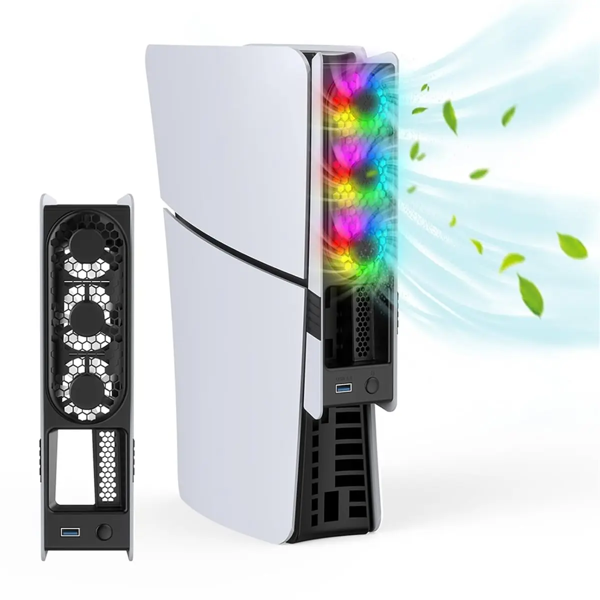 A003 Cooling Fans for Pro/Slim, 3-Speed Quiet Turbo Fan with RGB Lights & USB 3.0 Port for