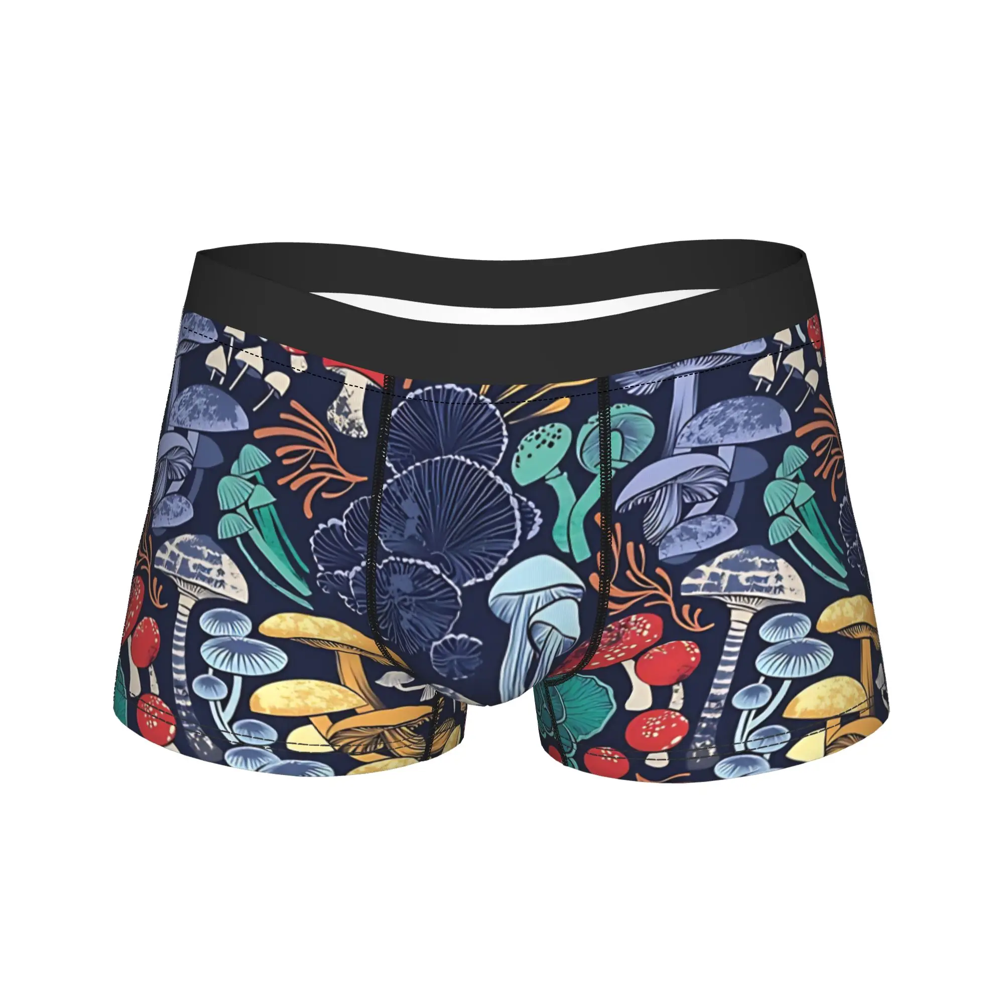 

Mystical Fungi Midnight Blue Background Multicoloured Wild Mushrooms Boxer Brief Mushroom Men's Boxershorts Plus Size Panties