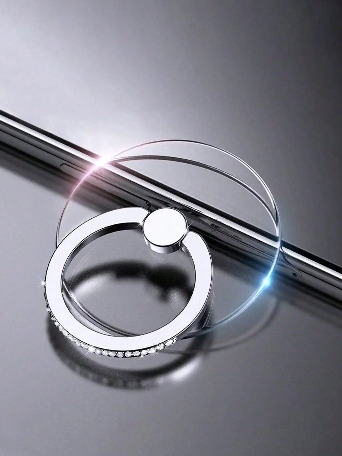 

1piece Clear Decor Rhinestone Phone Ring Holder, Round Finger Ring Bracket Metal Finger Ring Buckle 360 Degrees