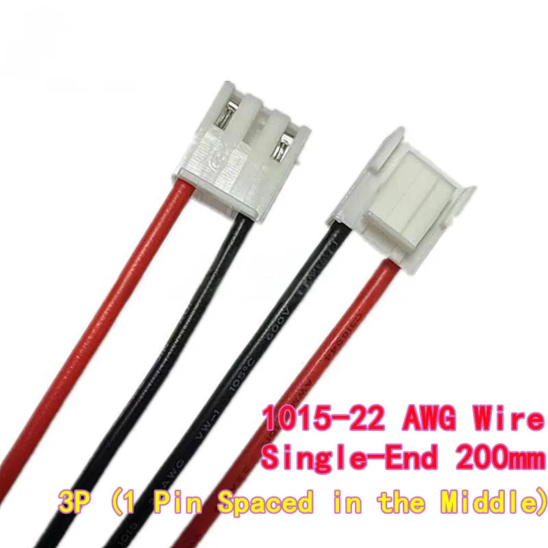 10pcs VH3.96 Terminal Block 3P 3A 2-Pin Hollow Type 1015-22 AWG Wire Single-End 200mm 3P Power Cable 1 Pin Spaced in the Middle