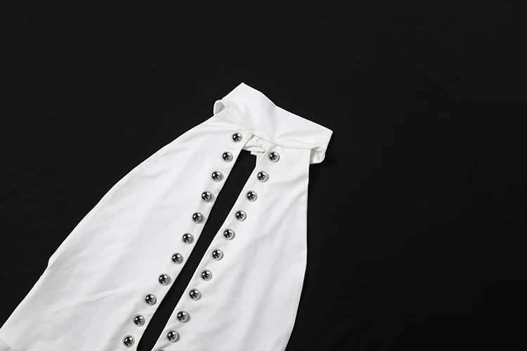 Weird Puss Hottie Hollow Romper Damen Trend Wilder Nieten-Patchwork Rückenfreier Neckholder Ärmelloser Trend Mitternachts-Street-Club-Playsuit – Detail 7