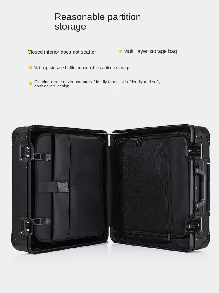 18 Inch All Aluminum Carrier Men Luxury Business Trip Suitcase with Code Lock Mini Luggage Carry-Ons Women Metal Trolley Case