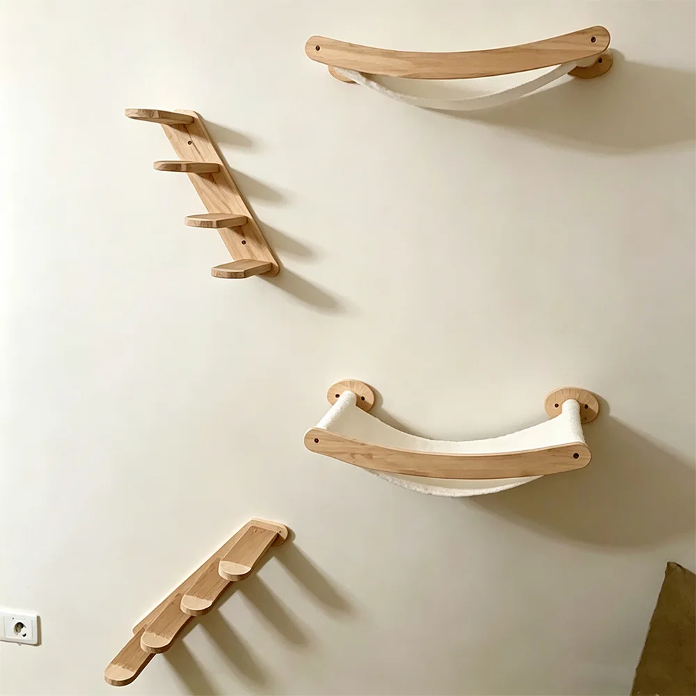 Mueble de juego para gatos con rascador y hamaca montado en pared - imagen 4