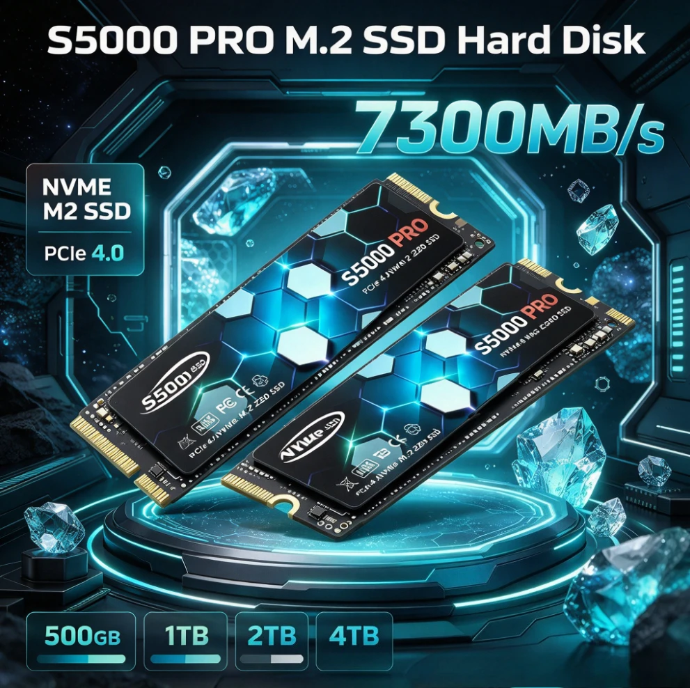 S5000 PRO M.2 SSD Hard Disk 1TB 2TB 4TB 7300MB/s NVMe M2 SSD 500GB PCIe 4.0 Internal Solid State Drive For Laptop Desktop PC