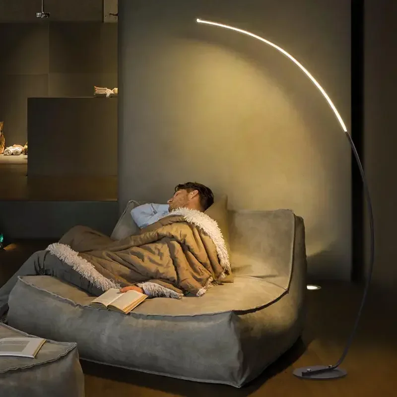 Dekoracje domowe lampa podłogowa do Sofa do salonu sypialni lampa wędkarska nocna zakrzywiona minimalistyczny Design lampka stojąca LED SANDYHA