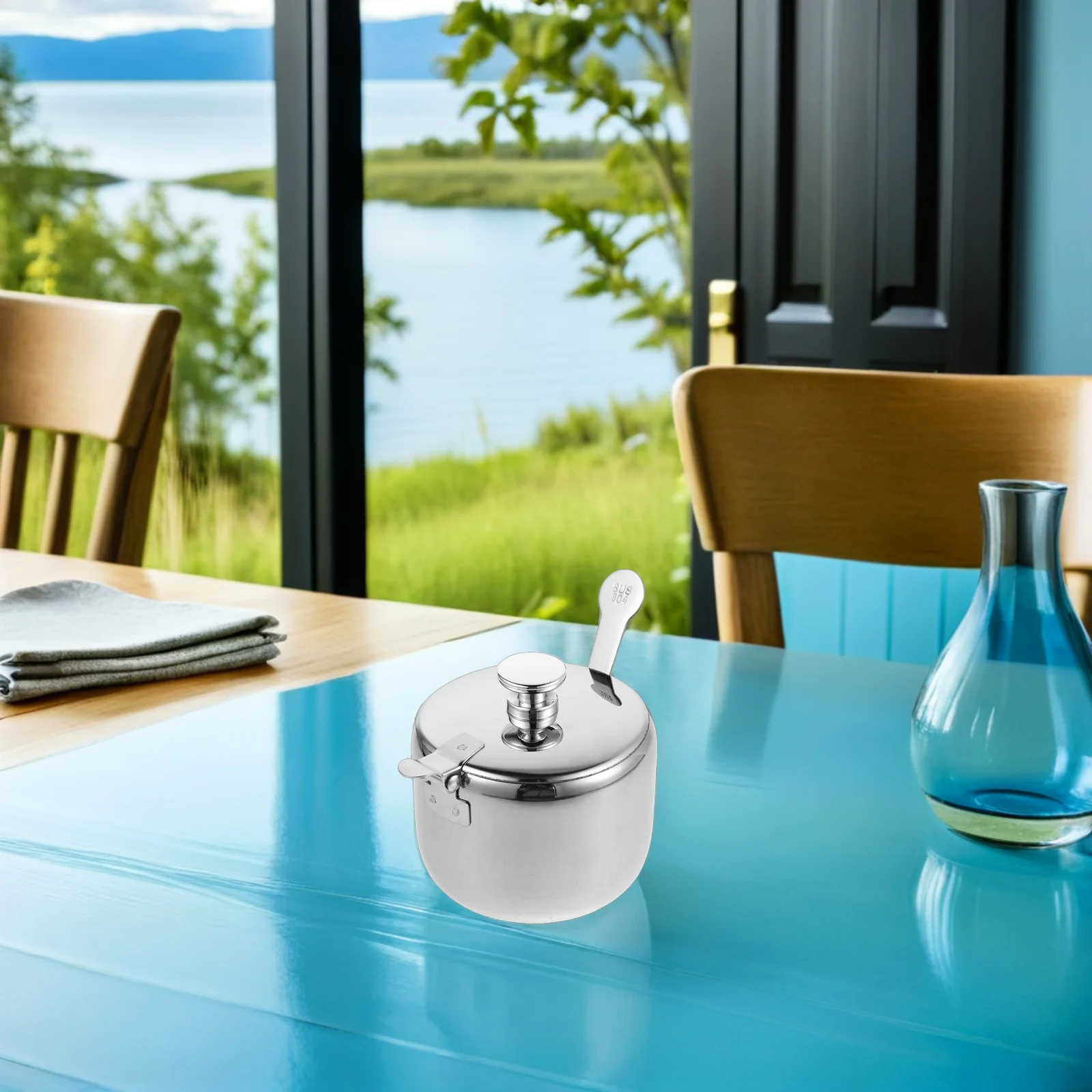 

Stainless Steel Sugar Jar Small Condiment Storage Container Lid Spoon Seasoning Condiment Spice Jar Coffee Bar Kitchen