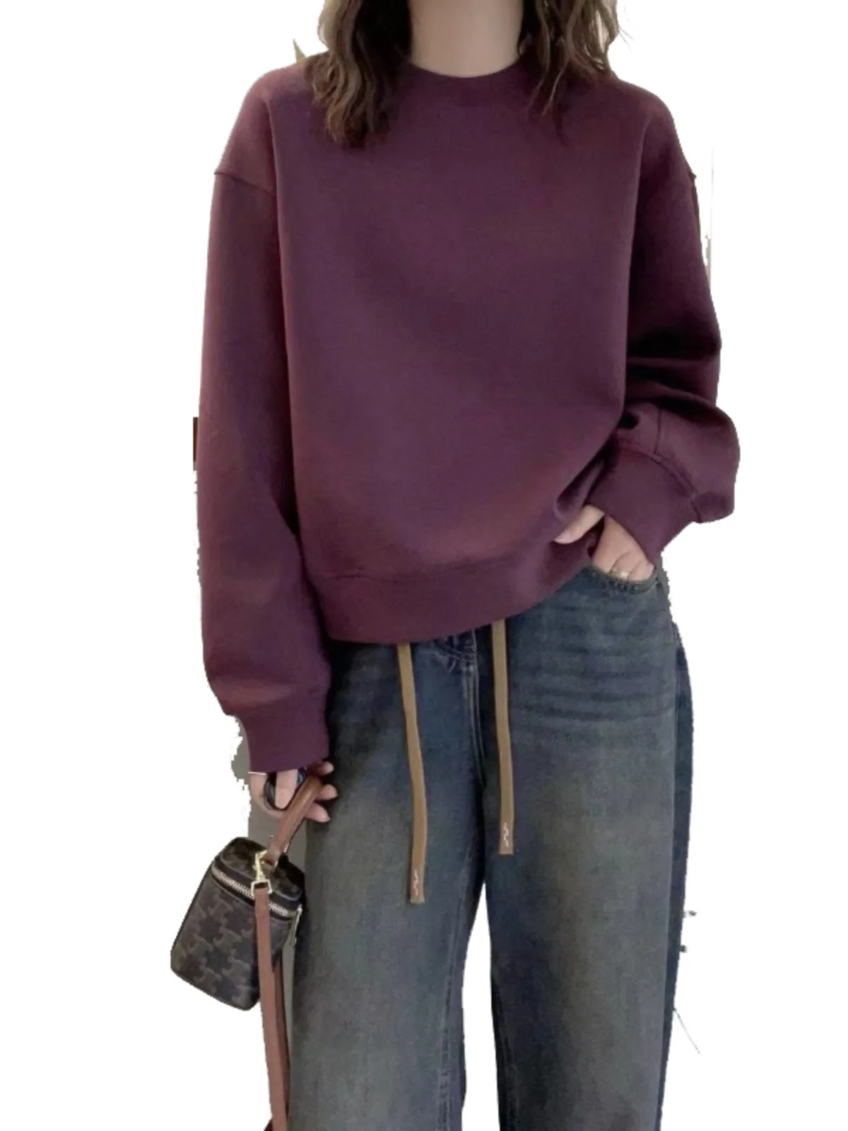 Moletom feminino de alta qualidade com forro de Fce solto ort-Sved primavera outono inverno Faion redondo Ne pull-on longo Sve Jaet